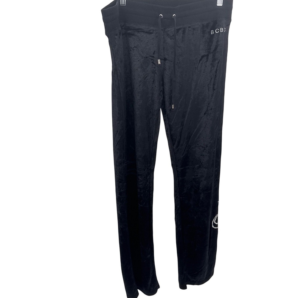BCBG Black Velour‎ Track Pants XL Joggers Y2K Graphic Flap Pocket BC13511P